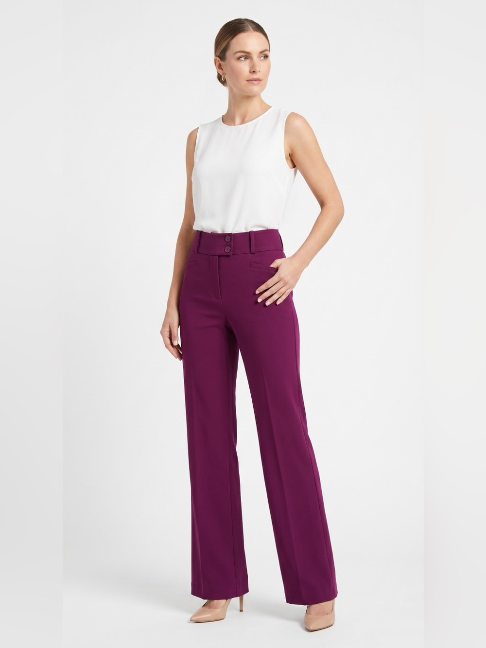 Calvin Klein Plum High-Rise Straight-Leg Trousers